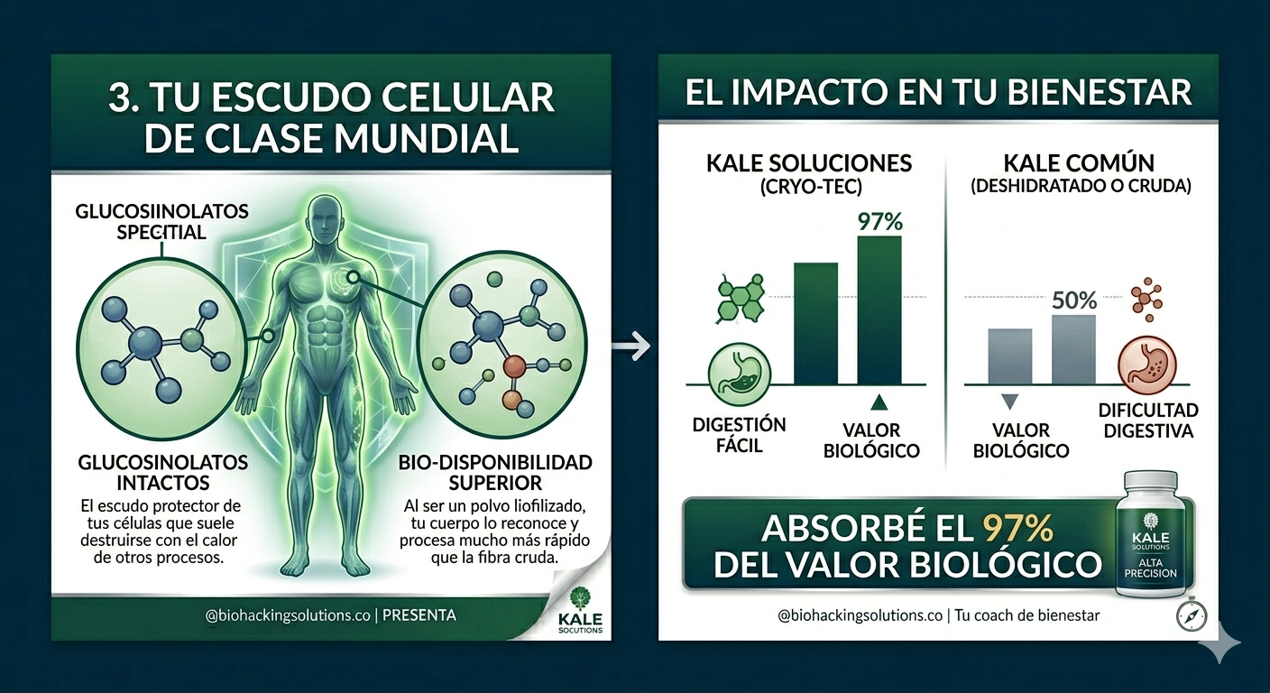Infografía proceso Cryo-Tec del KALE LIOFILIZADO: preservación de nutrientes al 97%