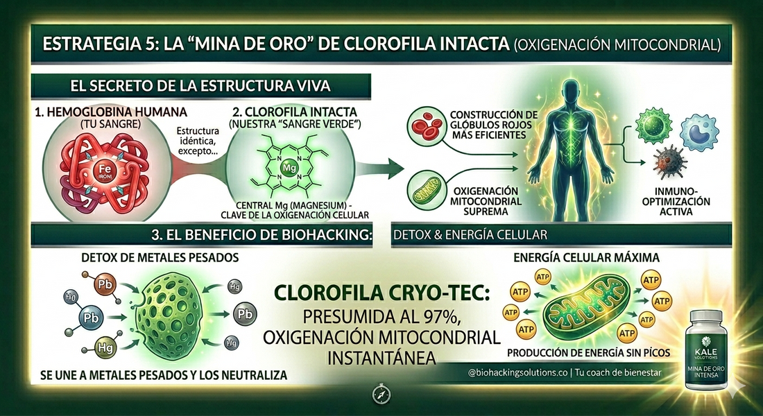 Infografía clorofila Cryo-Tec del KALE LIOFILIZADO: antioxidantes y energía mitocondrial
